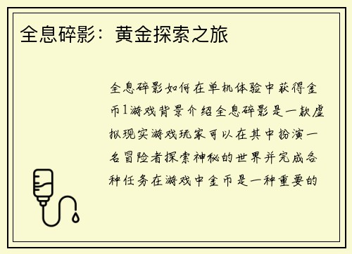 全息碎影：黄金探索之旅